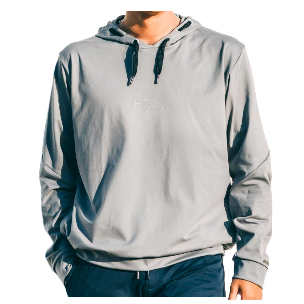 LYCRA 輕帽T 金屬灰 正面穿搭  男女通用 機能帽T 舒適透氣 HOMI 